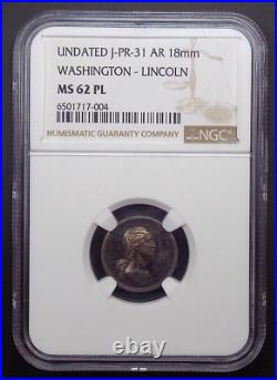 (c. 1875) G. Washington A. Lincoln AR Medal, J-PR-31, NGC MS 62 PL